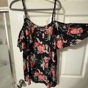 Torrid Black and Pink Floral Cold Shoulder Blouse